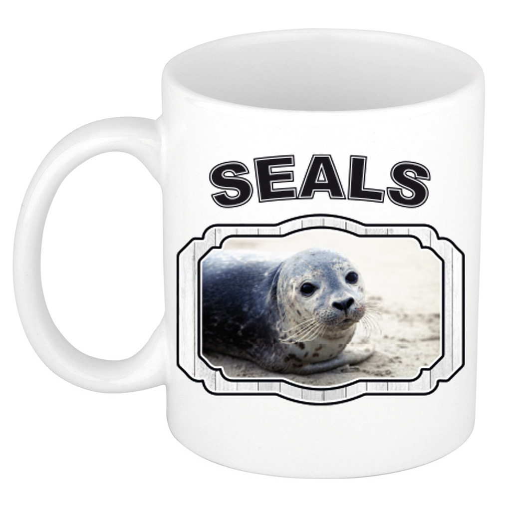 Dieren grijze zeehond beker - seals/ zeehonden mok wit 300 ml -