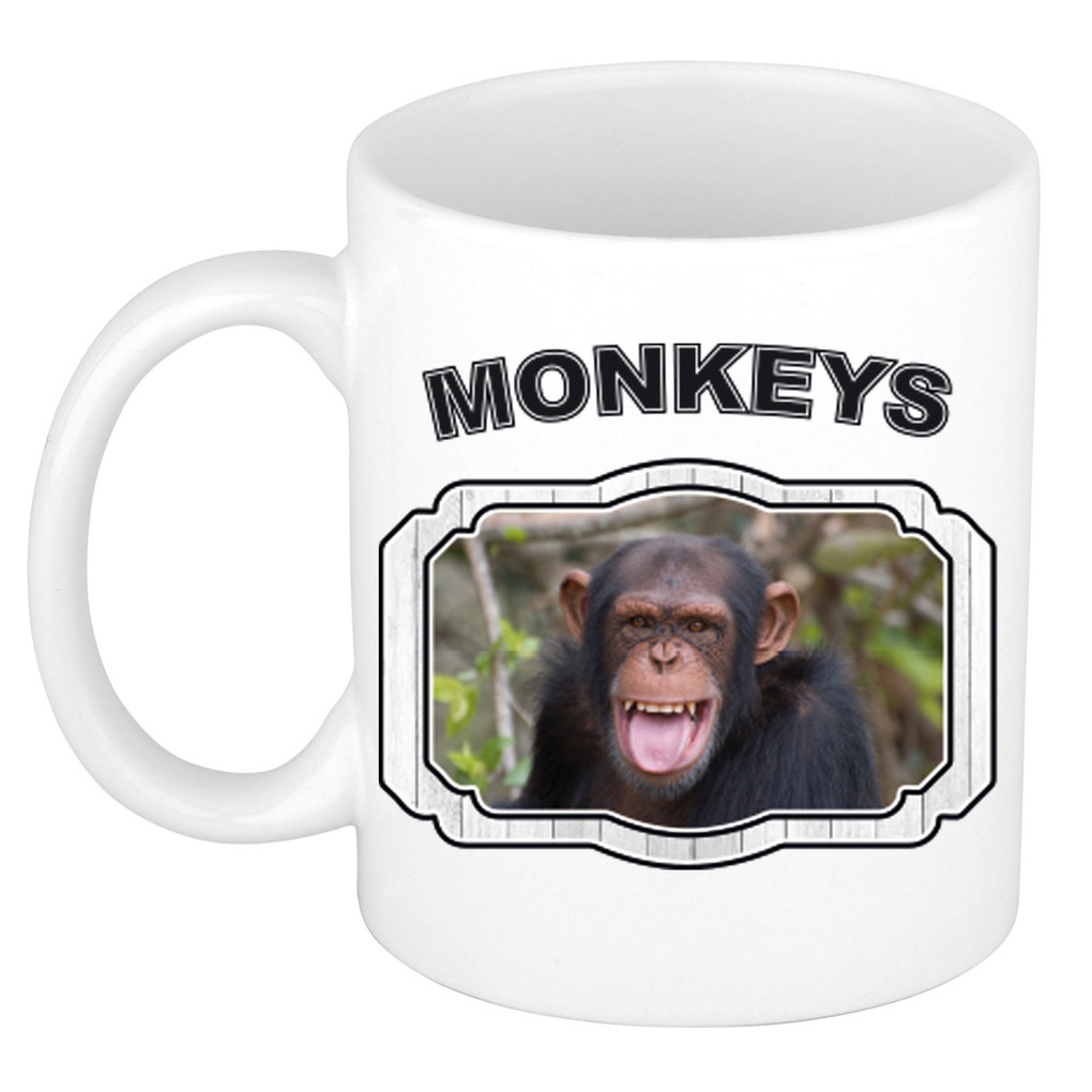 Dieren chimpansee beker - monkeys/ apen mok wit 300 ml -