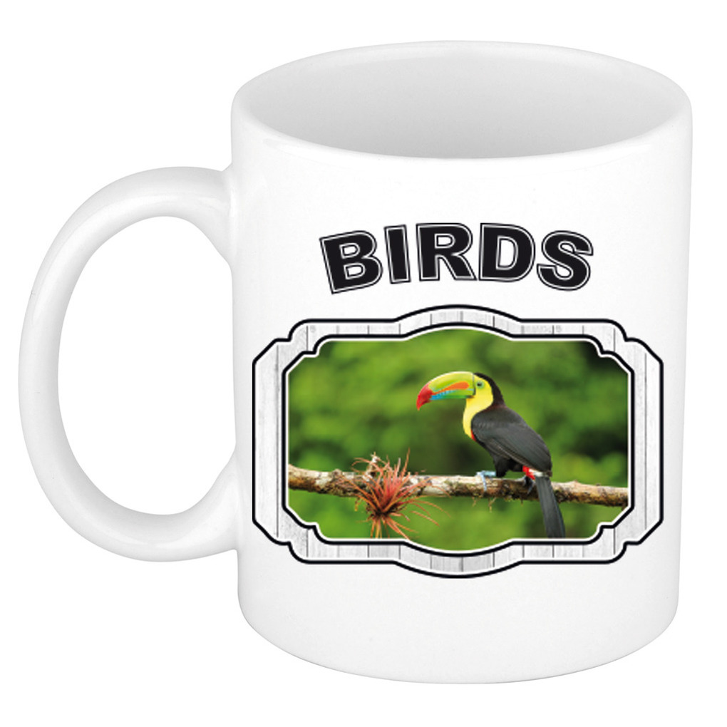 Dieren toekan beker - birds/ toekans mok wit 300 ml -