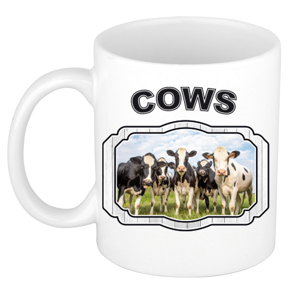 Dieren kudde koeien beker - cows/ Nederlandse koeien mok wit 300 ml -