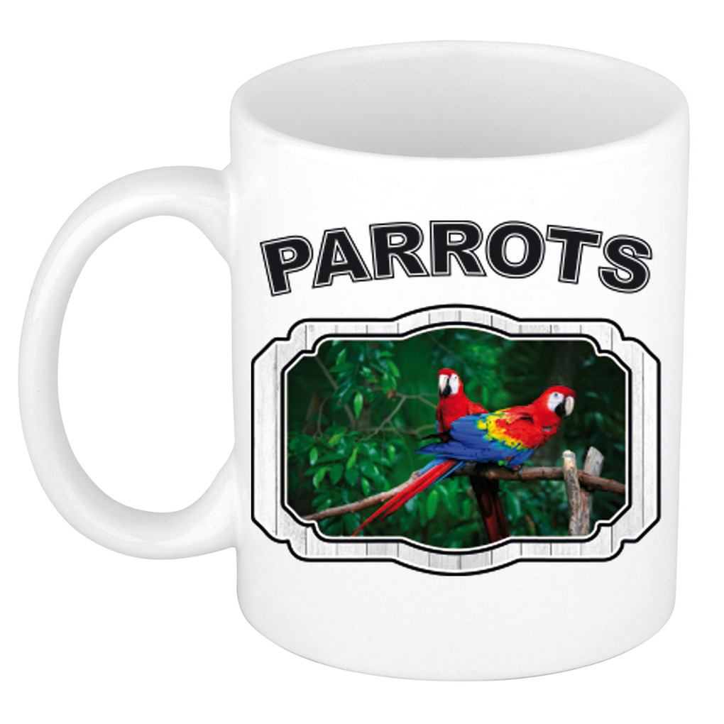 Dieren papegaai beker - parrots/ papegaaien mok wit 300 ml -