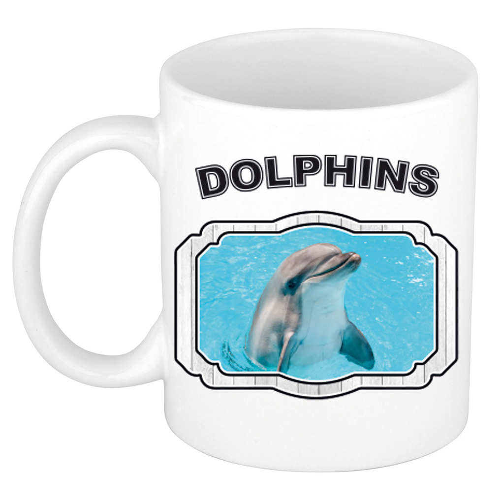 Dieren dolfijn beker - dolphins/ dolfijnen mok wit 300 ml -