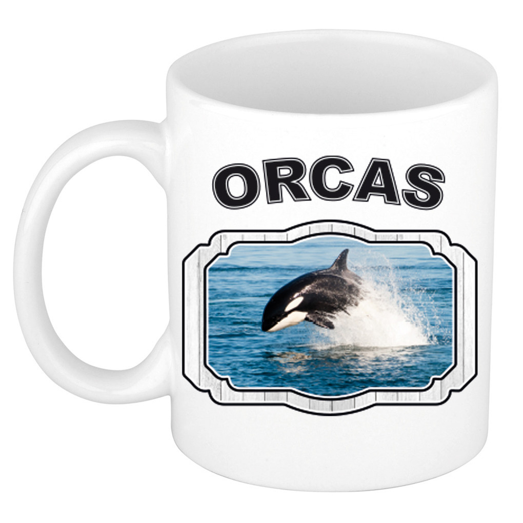 Dieren orka beker - orcas/ orka vissen mok wit 300 ml -