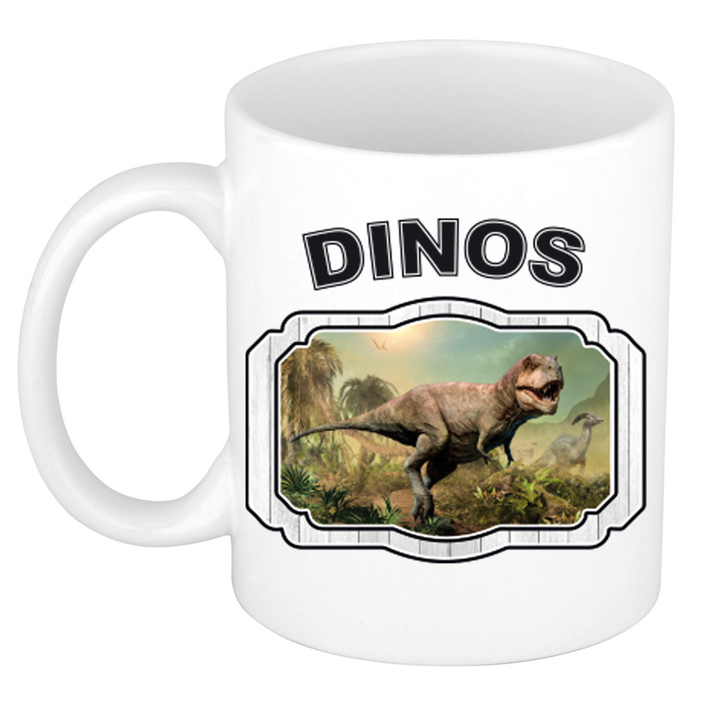 Dieren t-rex dinosaurus beker - dinosaurs/ dinosaurussen mok wit 300 ml -