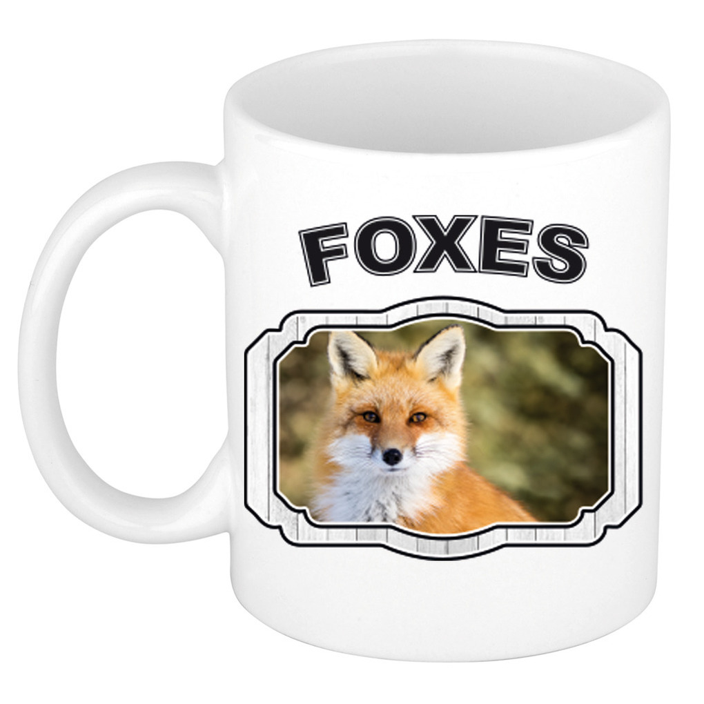 Dieren vos beker - foxes/ vossen mok wit 300 ml -