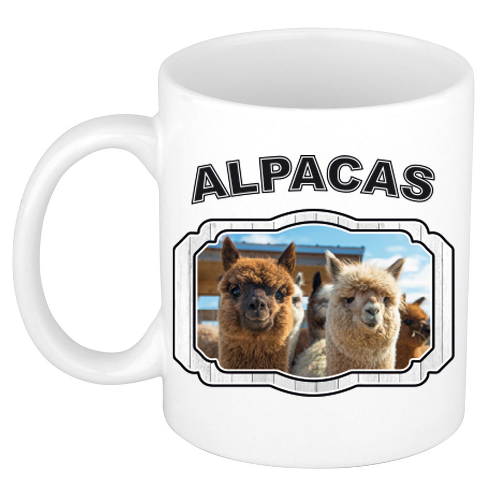 Dieren alpaca beker - alpacas/ alpacas mok wit 300 ml -