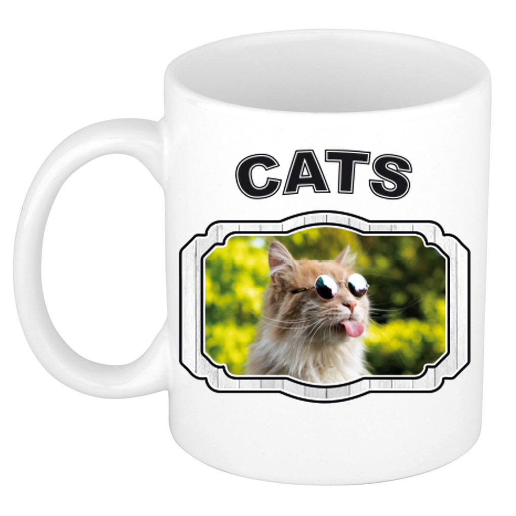 Dieren gekke poes beker - cats/ katten mok wit 300 ml -