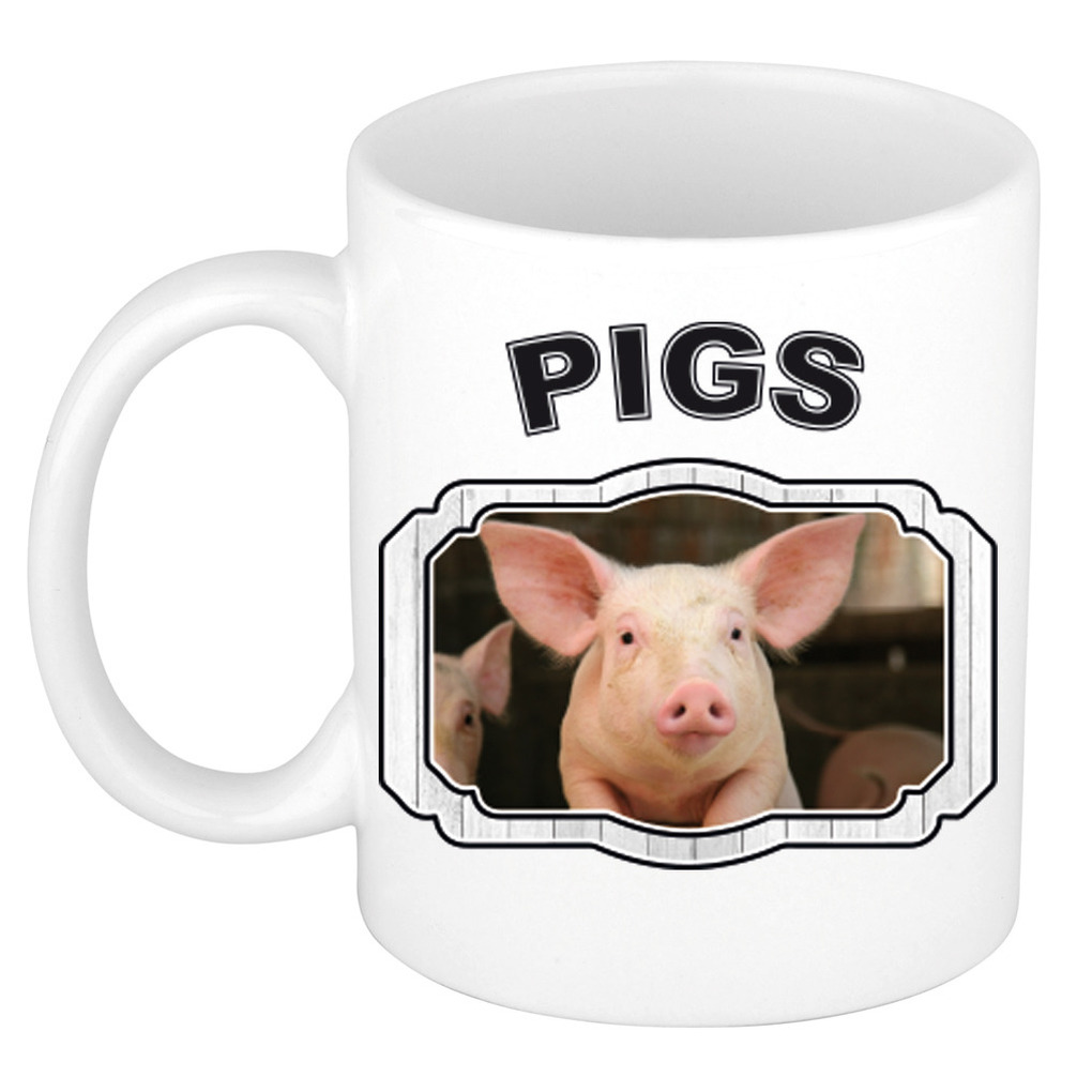 Dieren varken beker - pigs/ varkens mok wit 300 ml -