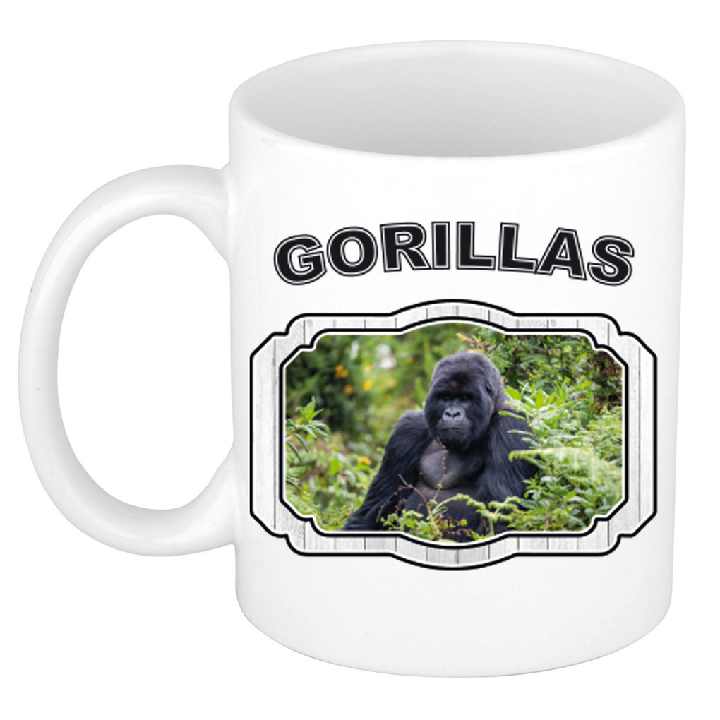 Dieren gorilla beker - gorillas/ gorilla apen mok wit 300 ml -