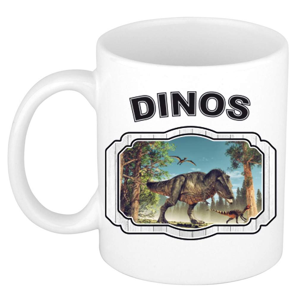 Dieren dinosaurus t-rex beker - dinosaurs/ dinosaurussen mok wit 300 ml -