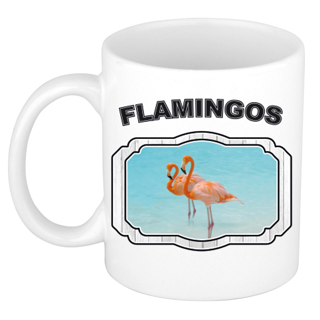 Dieren flamingo beker - flamingos/ flamingo vogels mok wit 300 ml -