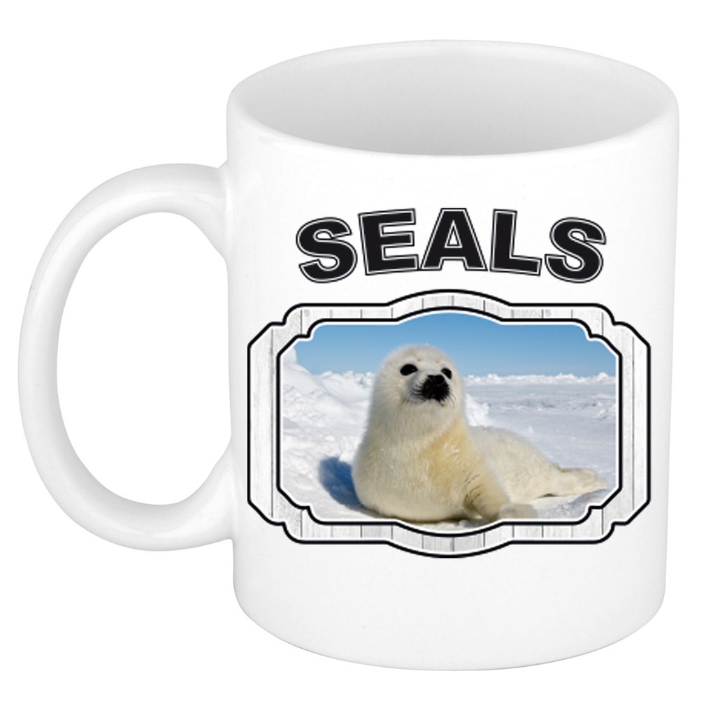 Dieren zeehond beker - seals/ zeehonden mok wit 300 ml -