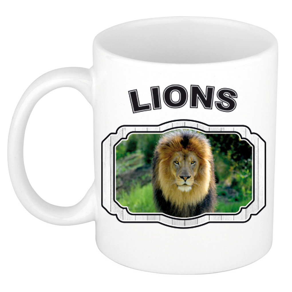 Dieren leeuw beker - lions/ leeuwen mok wit 300 ml -