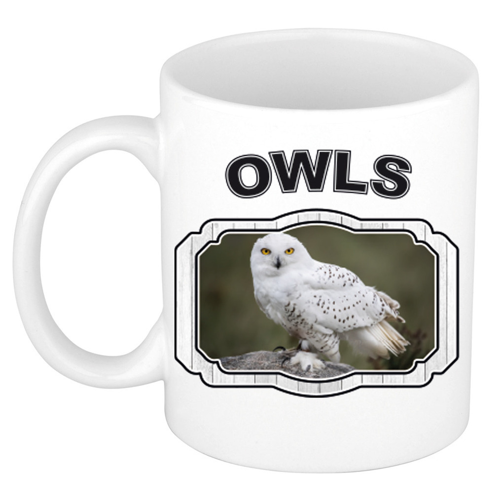 Dieren sneeuwuil beker - owls/ uilen mok wit 300 ml -