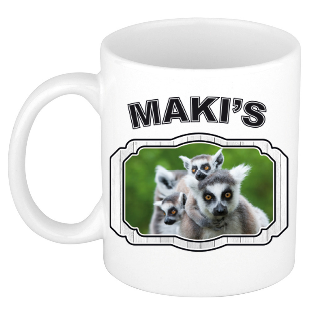 Dieren maki beker - makis/ maki apen mok wit 300 ml -