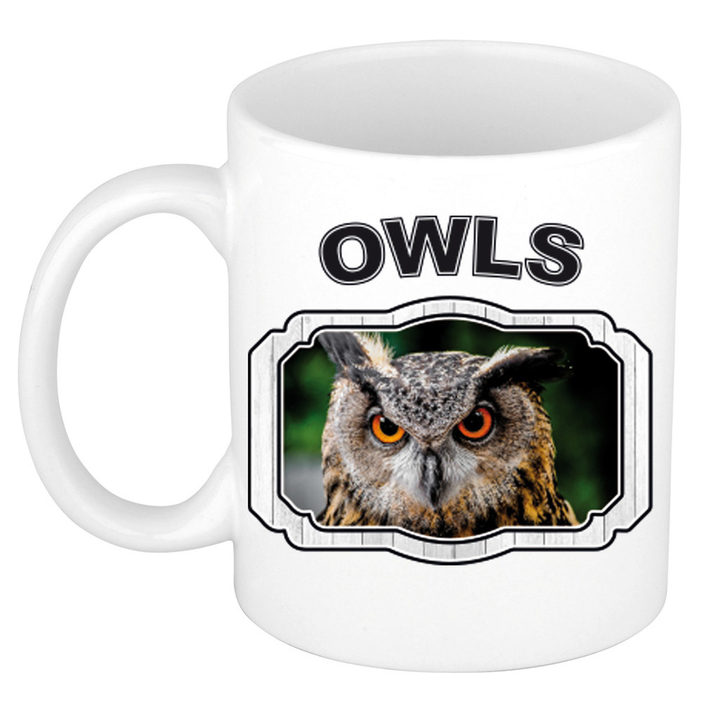 Dieren uil beker - owls/ uilen mok wit 300 ml -