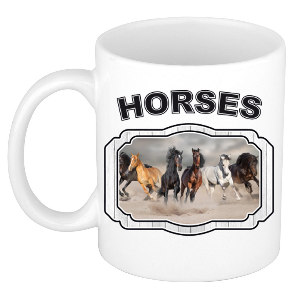Dieren paard beker - horses/ paarden mok wit 300 ml -