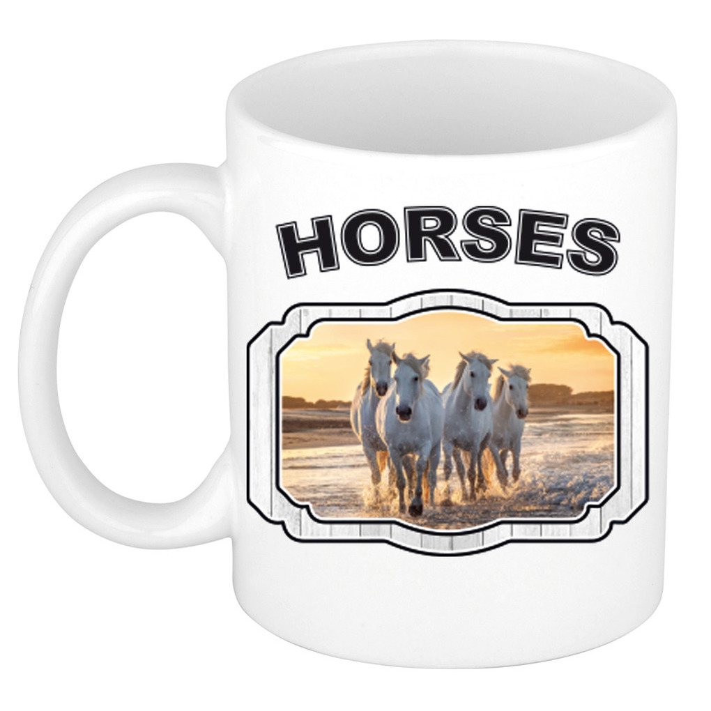 Dieren wit paard beker - horses/ paarden mok wit 300 ml -