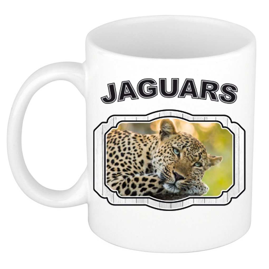 Dieren luipaard beker - jaguars/ jaguars/ luipaarden mok wit 300 ml -