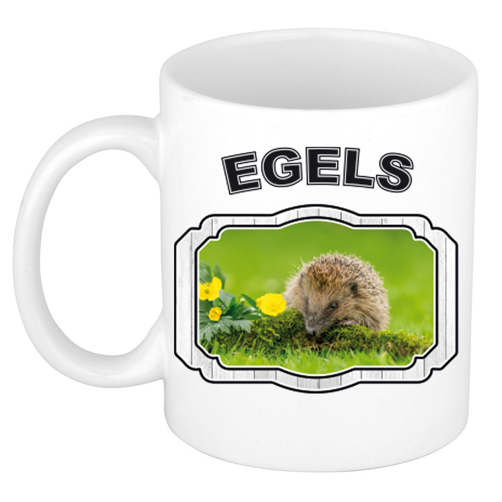 Dieren egel beker - hedgehogs/ egels mok wit 300 ml -