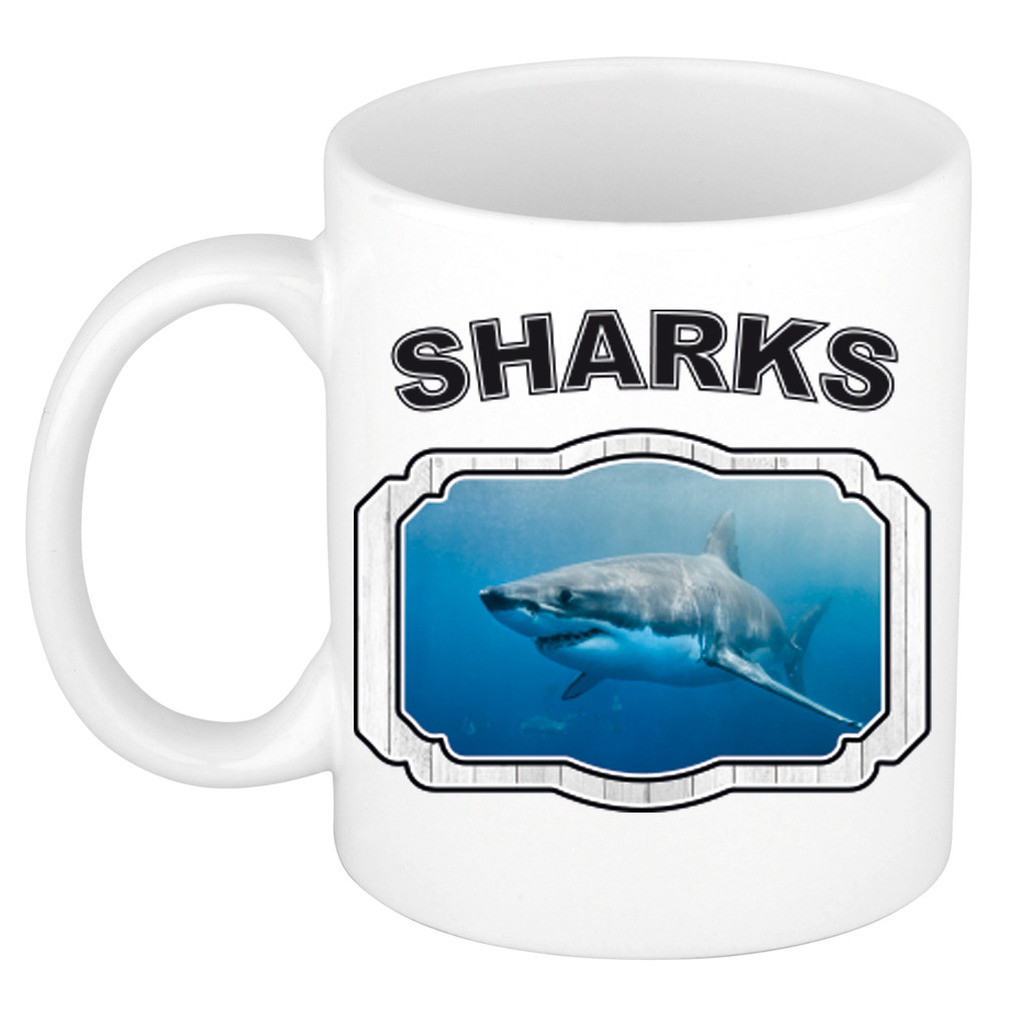 Dieren haai beker - sharks/ haaien mok wit 300 ml -