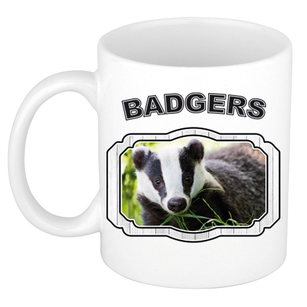 Dieren das beker - badgers/ dassen mok wit 300 ml -