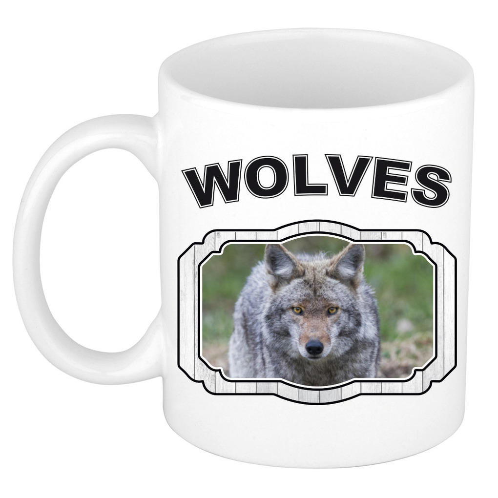 Dieren wolf beker - wolves/ wolven mok wit 300 ml -