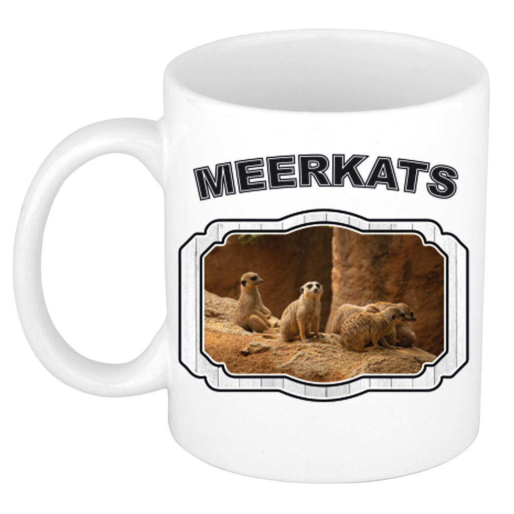 Dieren stokstaartje beker - meerkats/ stokstaartjes mok wit 300 ml -