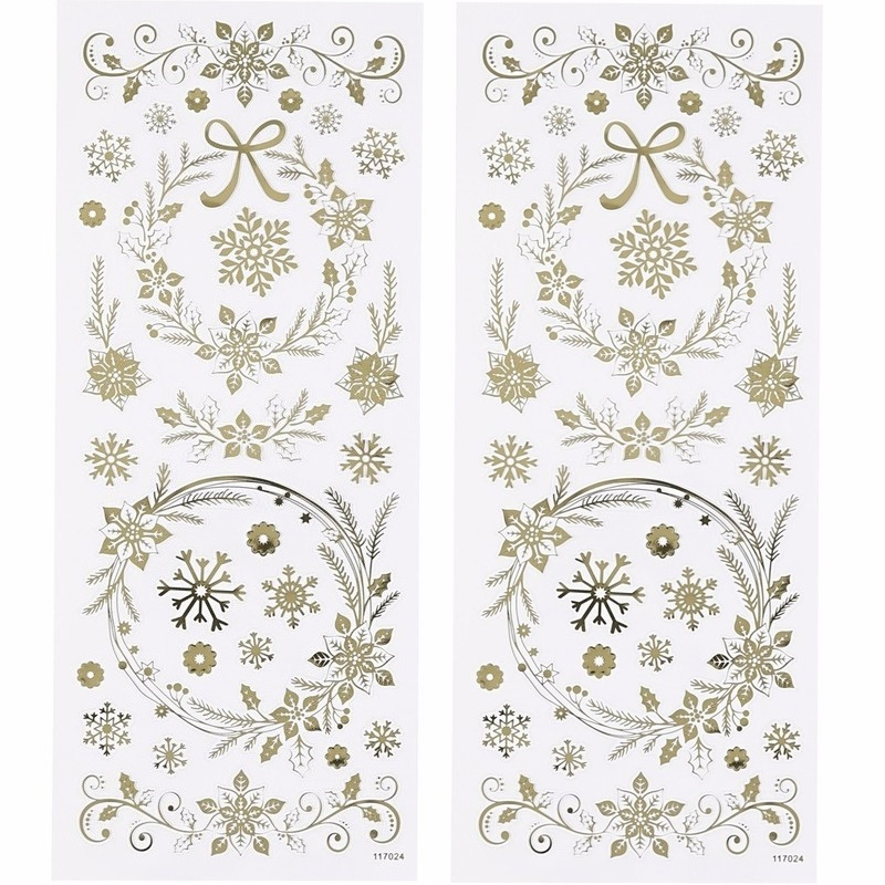 2x velletjes sneeuwvlokken stickers goud 29x stuks per vel -