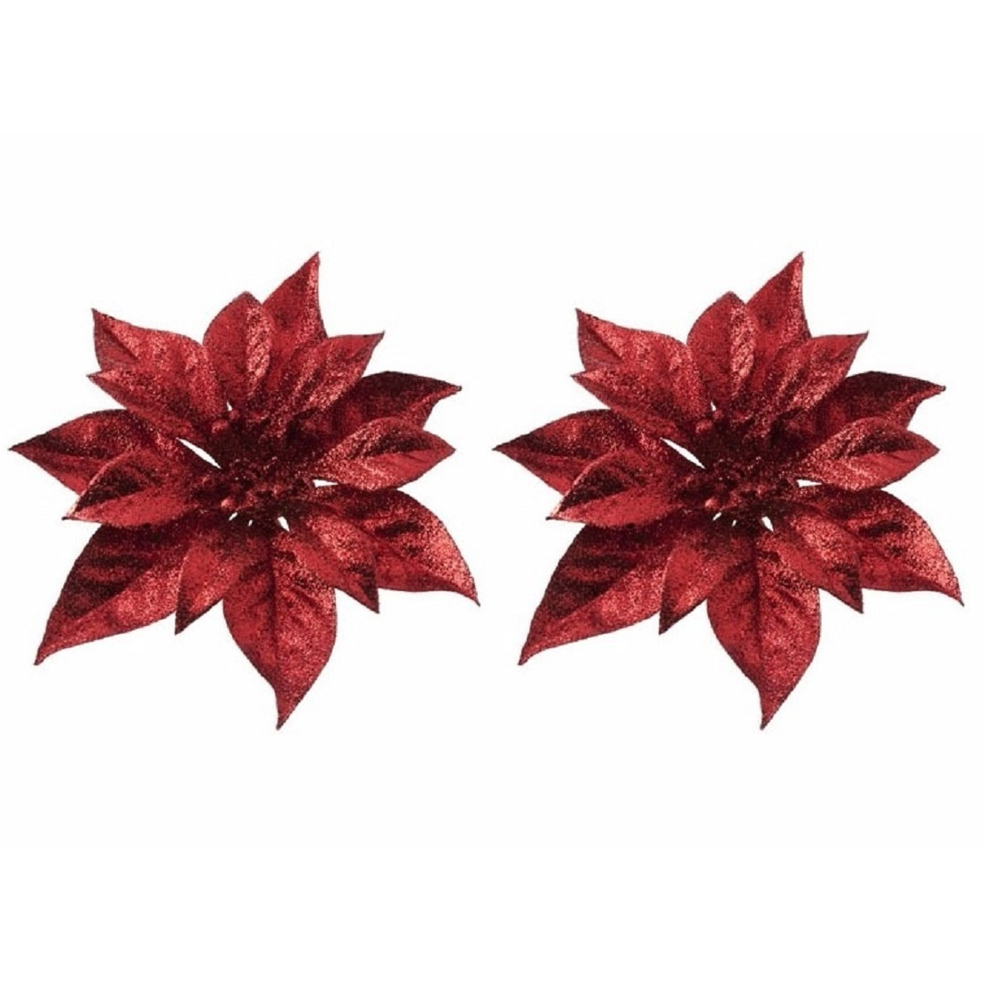 6x Kerstboomversiering bloem op clip rode kerstster 18 cm -