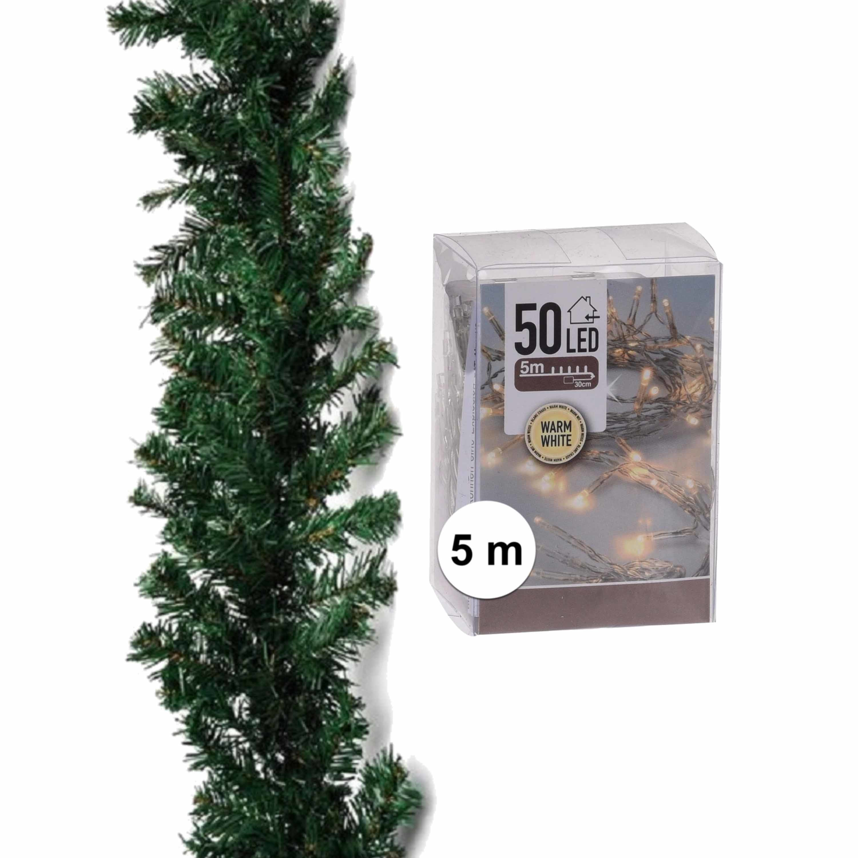 Dennenslinger/dennen guirlande groen 270 cm met warm witte verlichting -