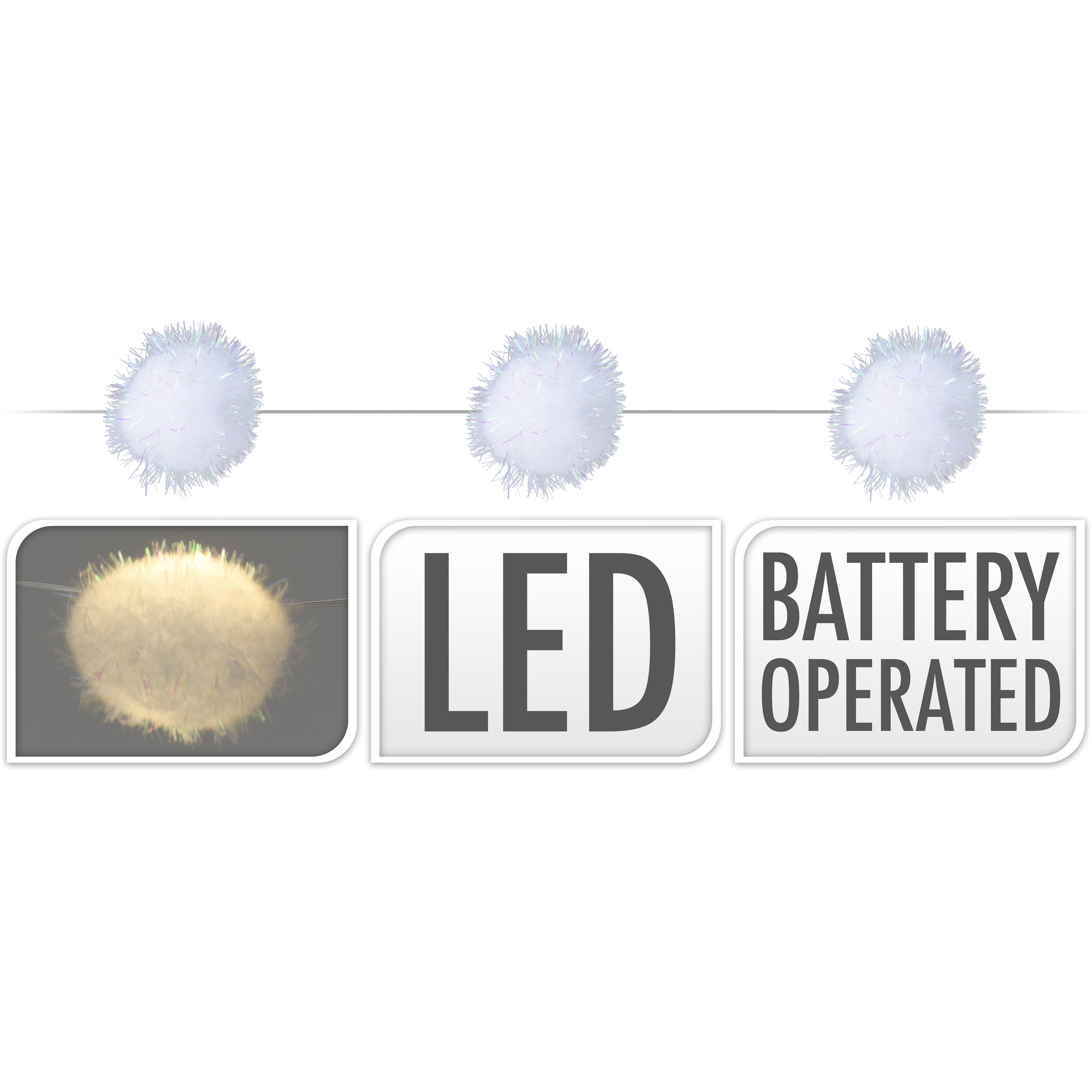 2x Led lichtsnoeren met 20 sneeuwballen lampjes van 2,5 cm op batterijen -