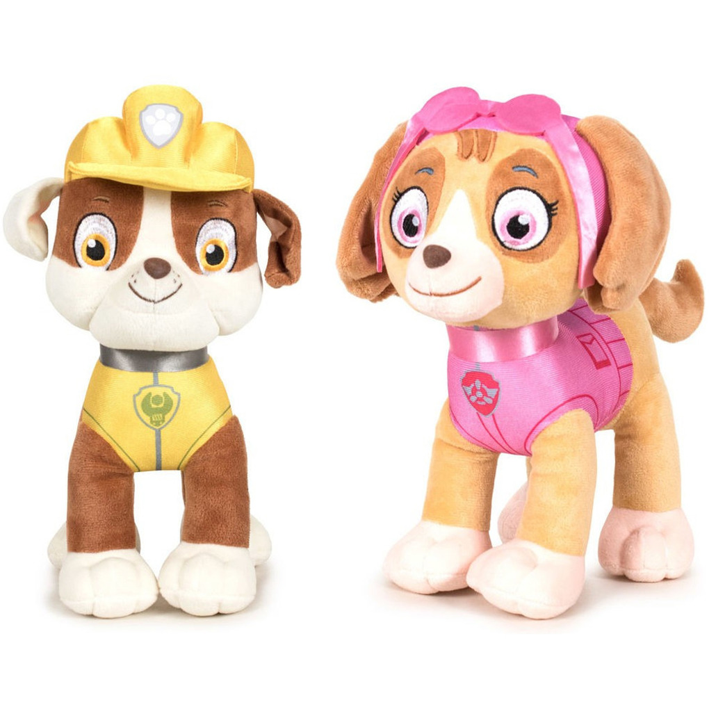 Paw Patrol knuffels set van 2x karakters Rubble en Skye 27 cm -