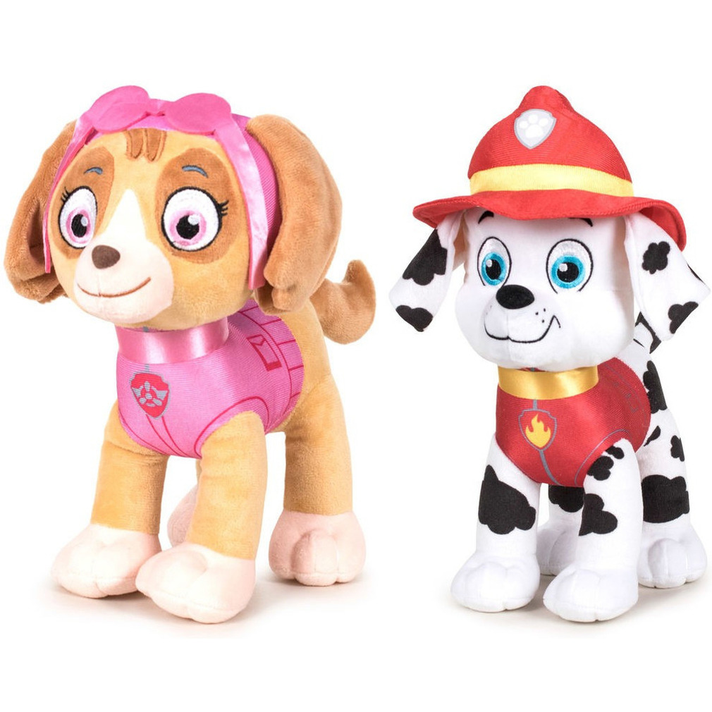 Paw Patrol knuffels set van 2x karakters Skye en Marshall 27 cm -