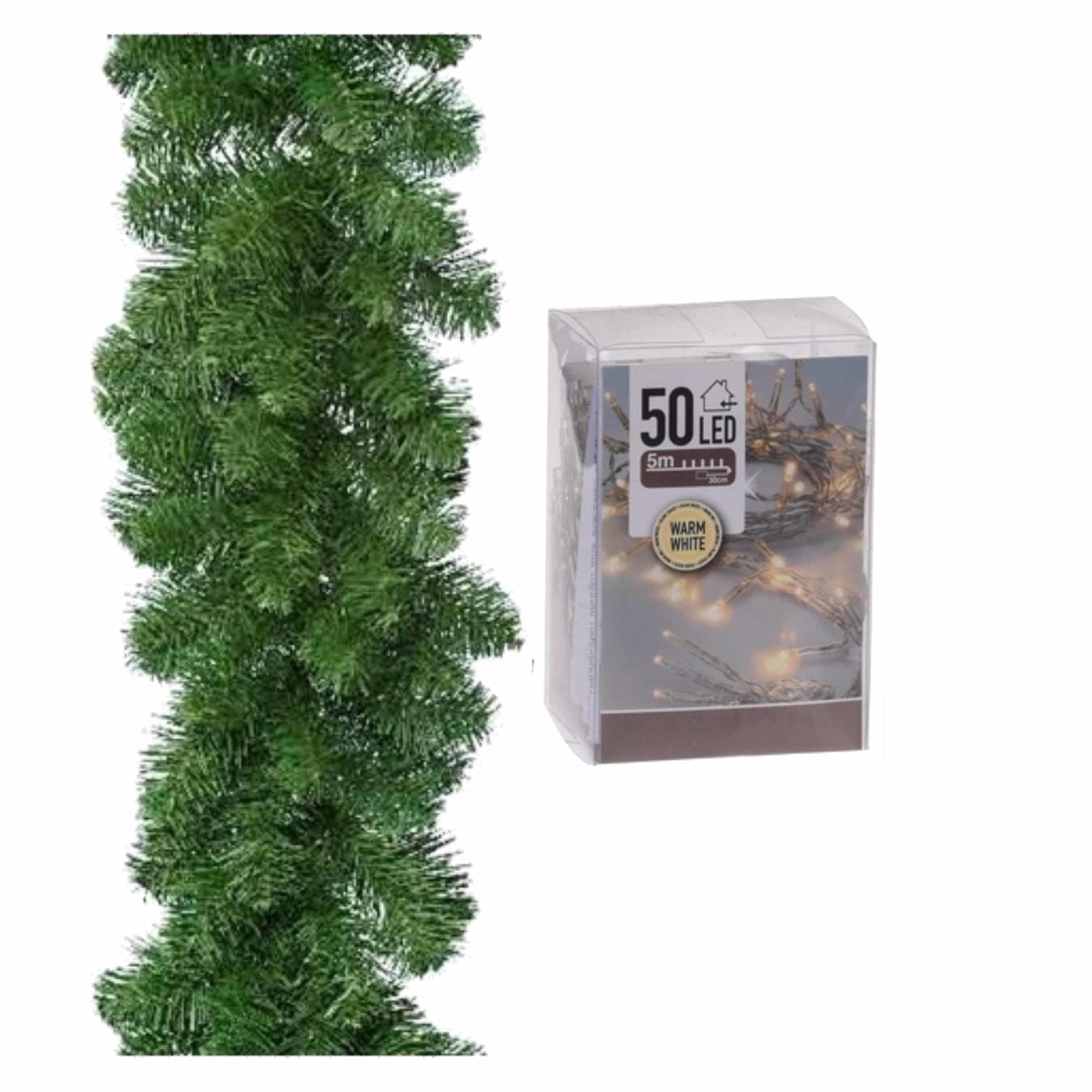 Groene dennen guirlande/dennenslinger 270 cm inclusief warm witte verlichting -