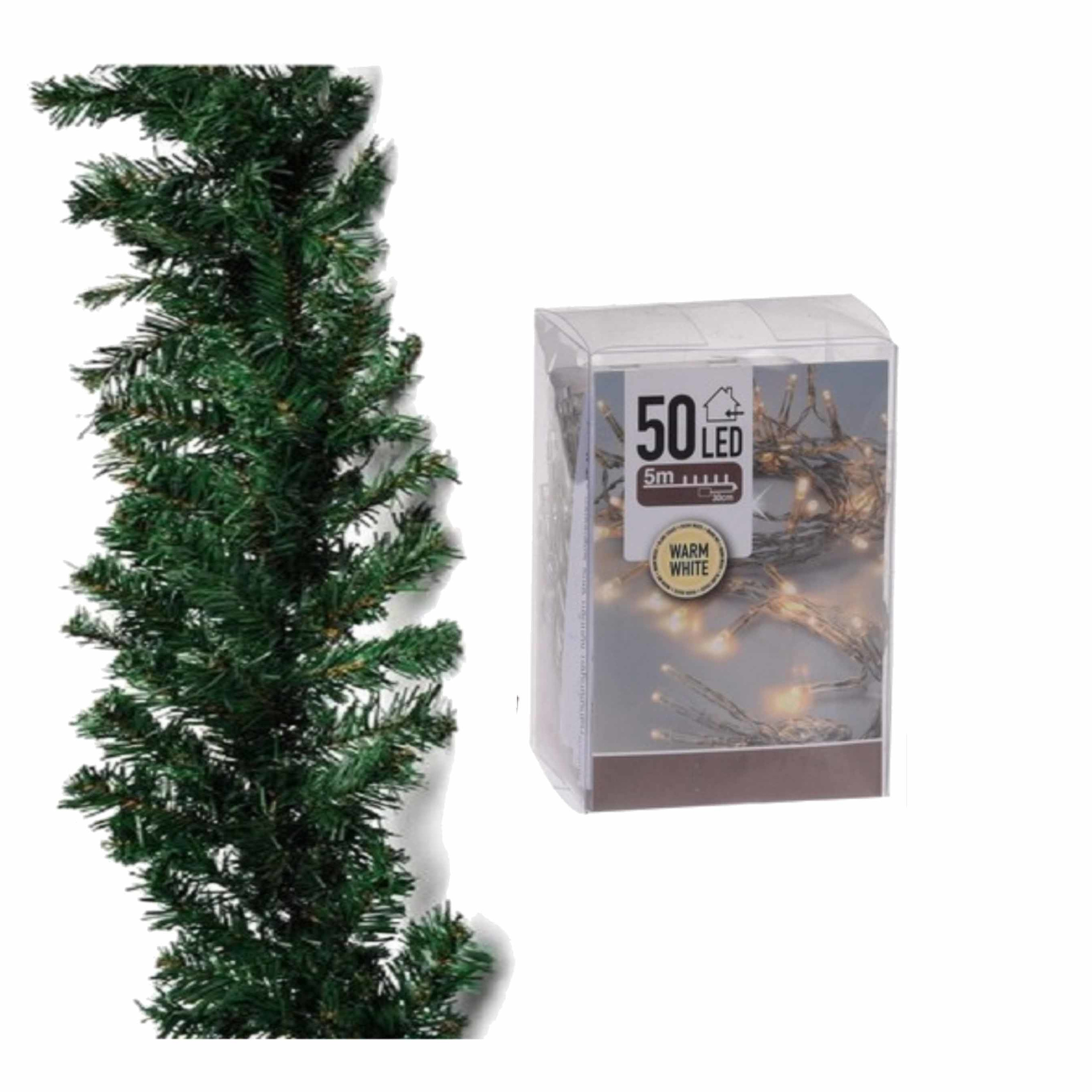 Groene dennen guirlande/dennenslinger 270 cm inclusief warm witte verlichting -