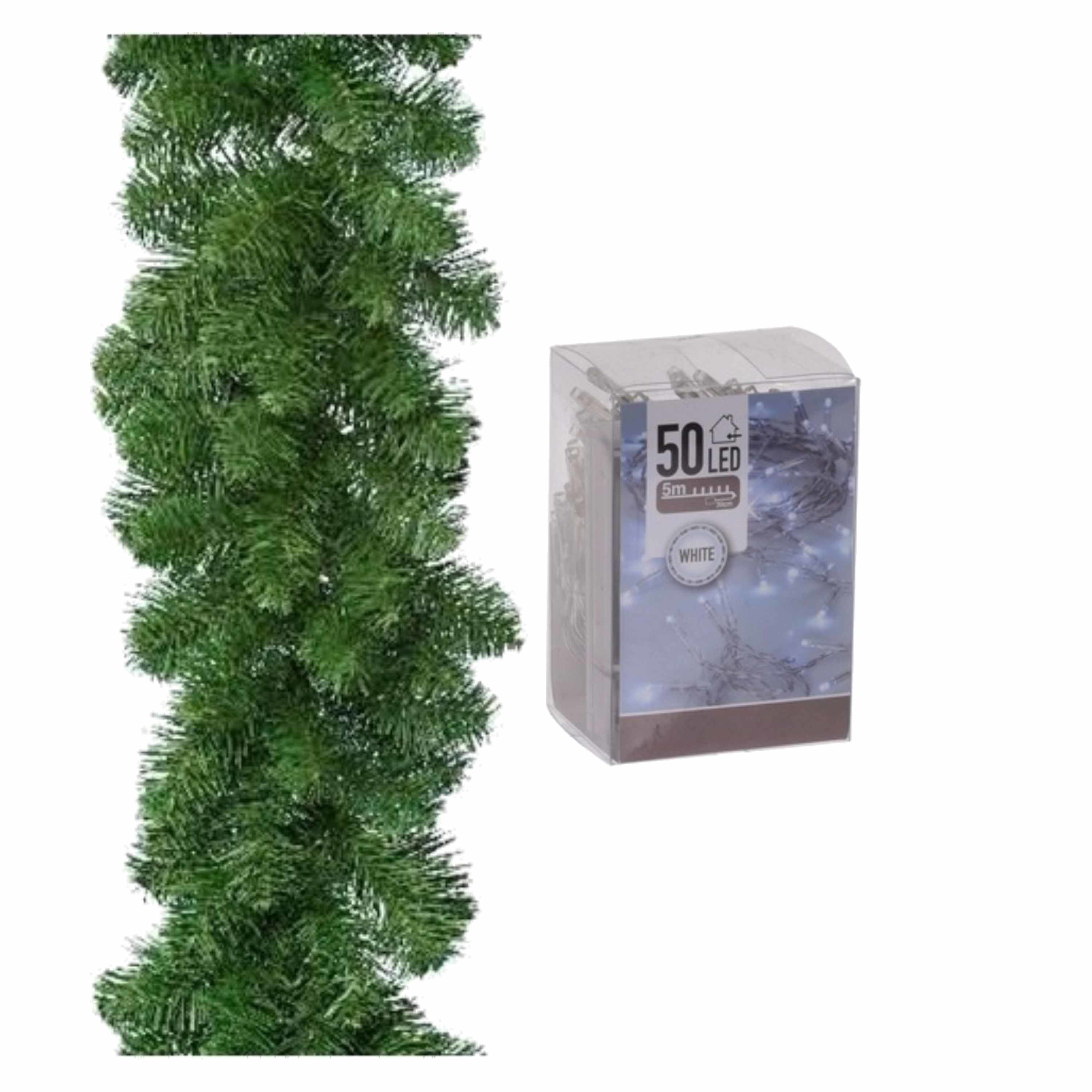 Groene dennen guirlande/dennenslinger 270 cm inclusief helder witte verlichting -