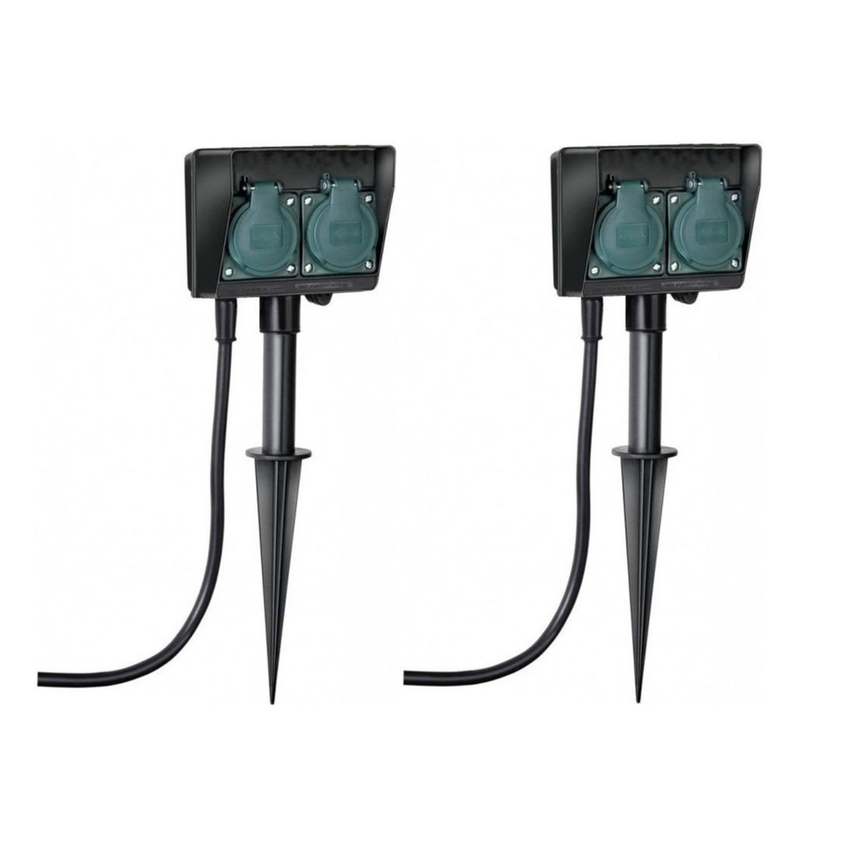 Set van 2x stuks tuincontactdozen/stopcontacten op spies dubbel -