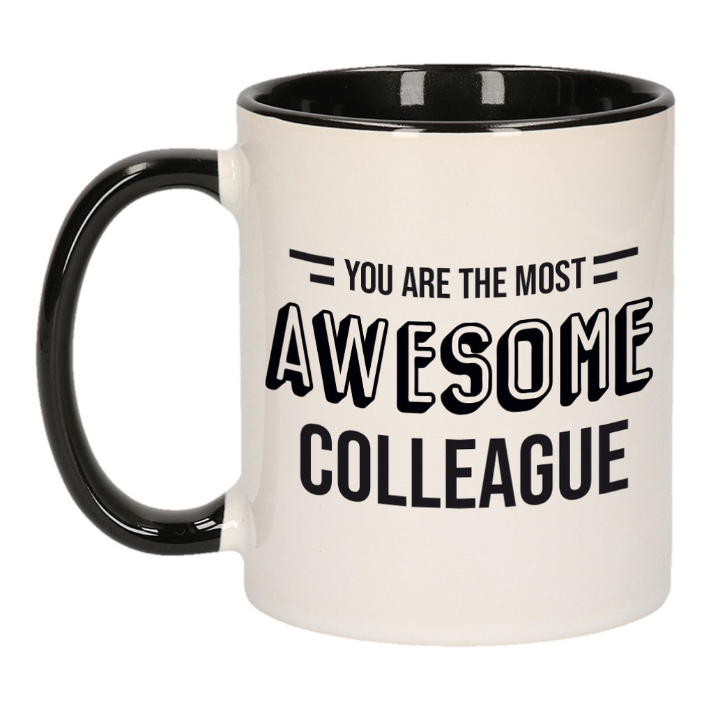 1x stuks collega cadeau mok / beker zwart the most awesome colleague -