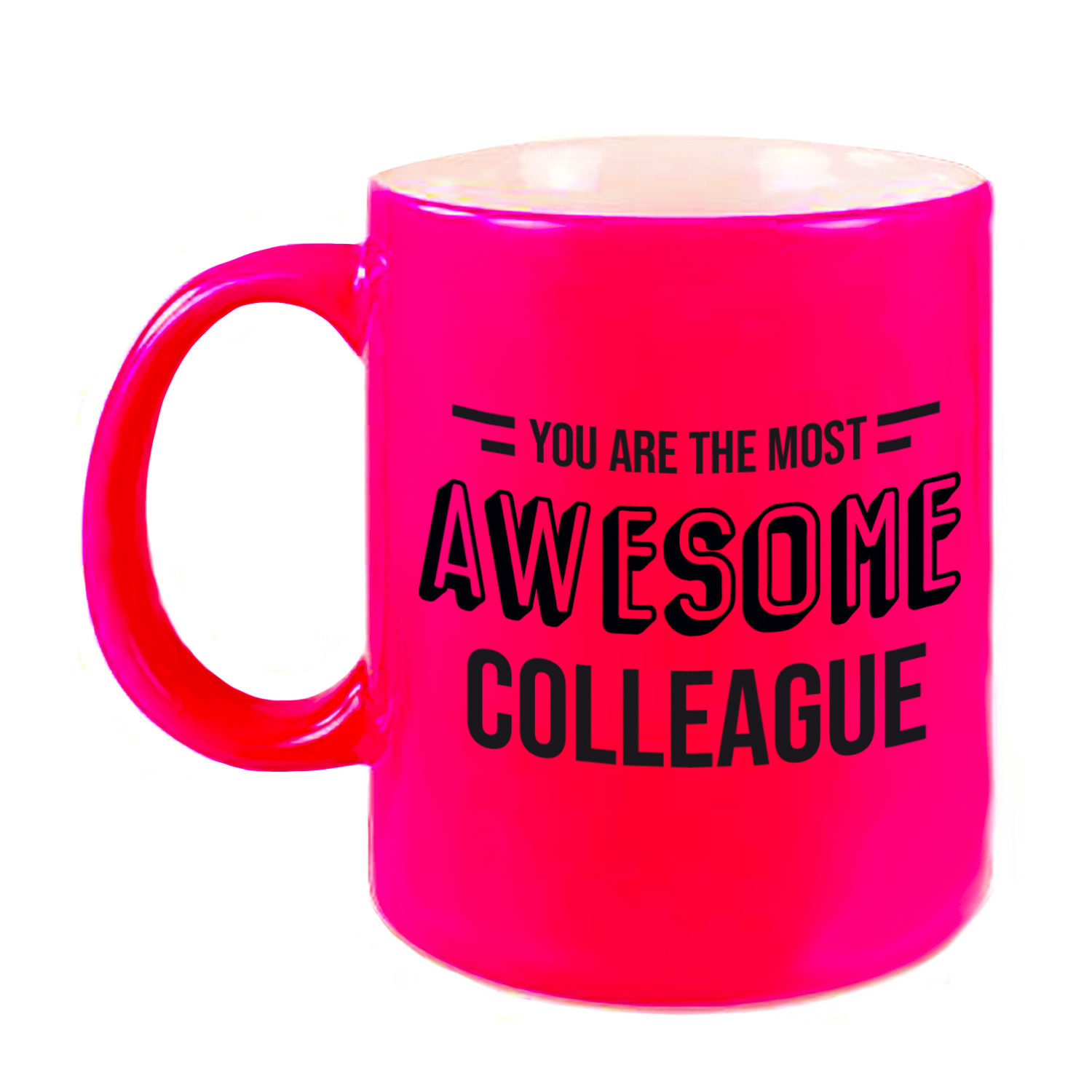 1x stuks collega cadeau mok / beker neon roze the most awesome colleague -