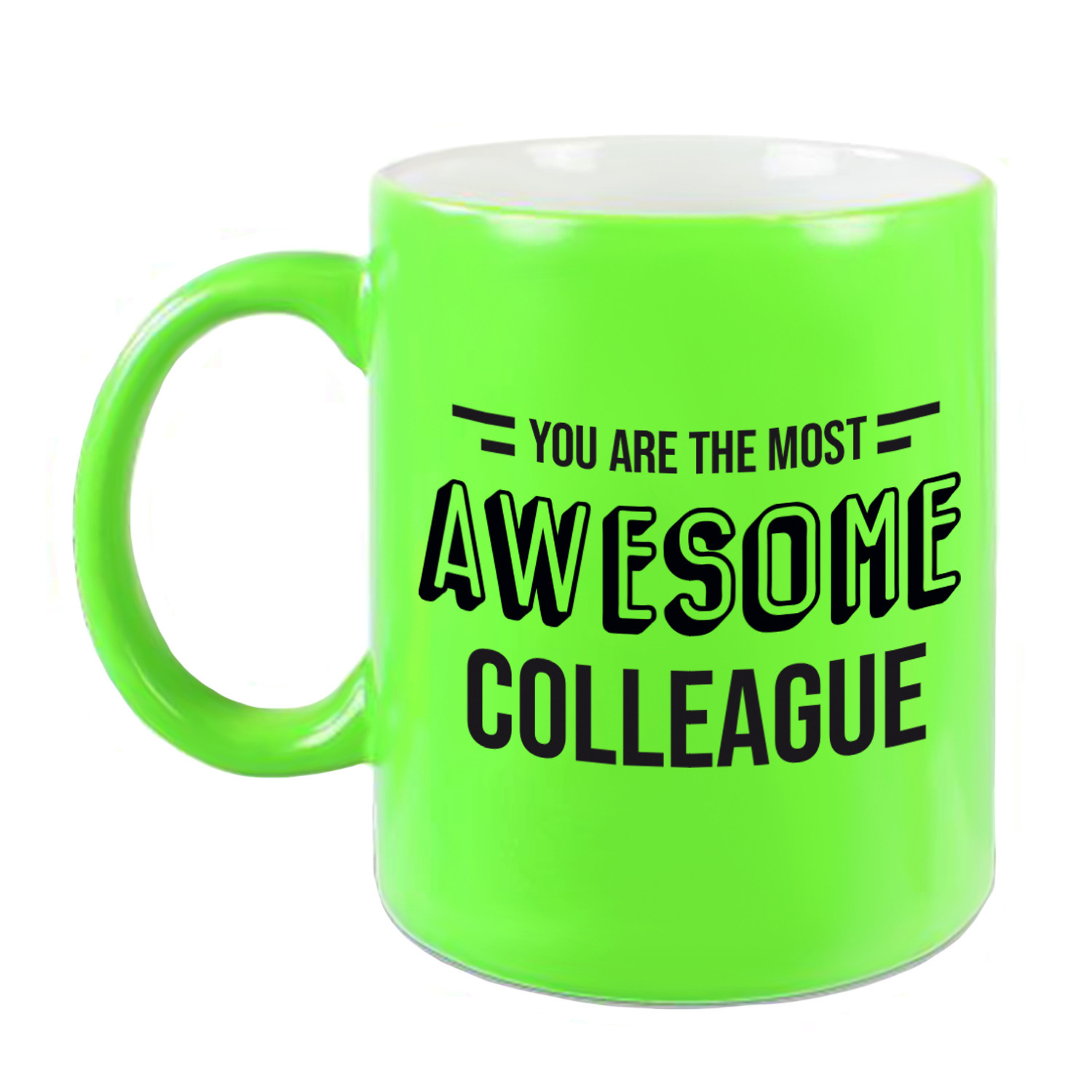 1x stuks collega cadeau mok / beker neon groen the most awesome colleague -