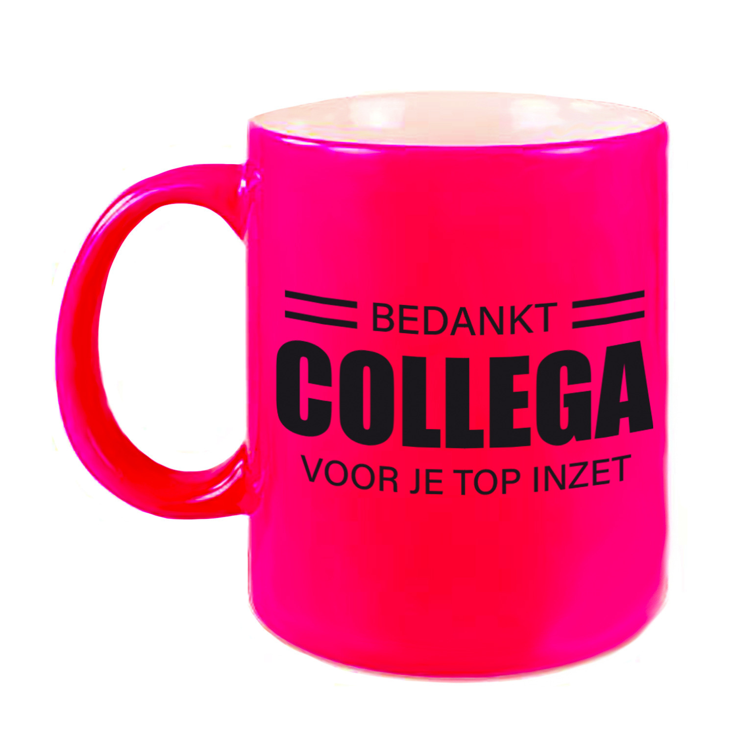 1x stuks collega cadeau mok / beker neon roze bedankt collega voor je top inzet -