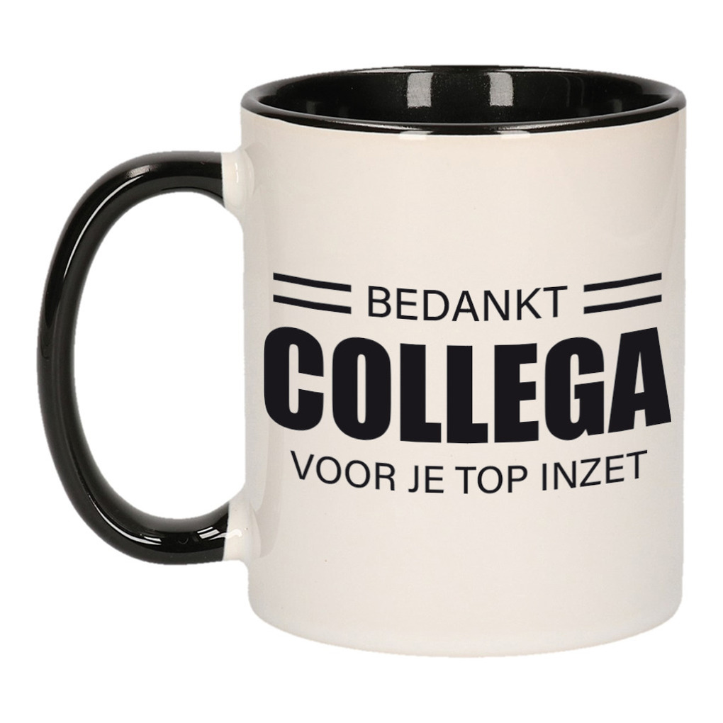 1x stuks collega cadeau mok / beker zwart bedankt collega voor je top inzet -