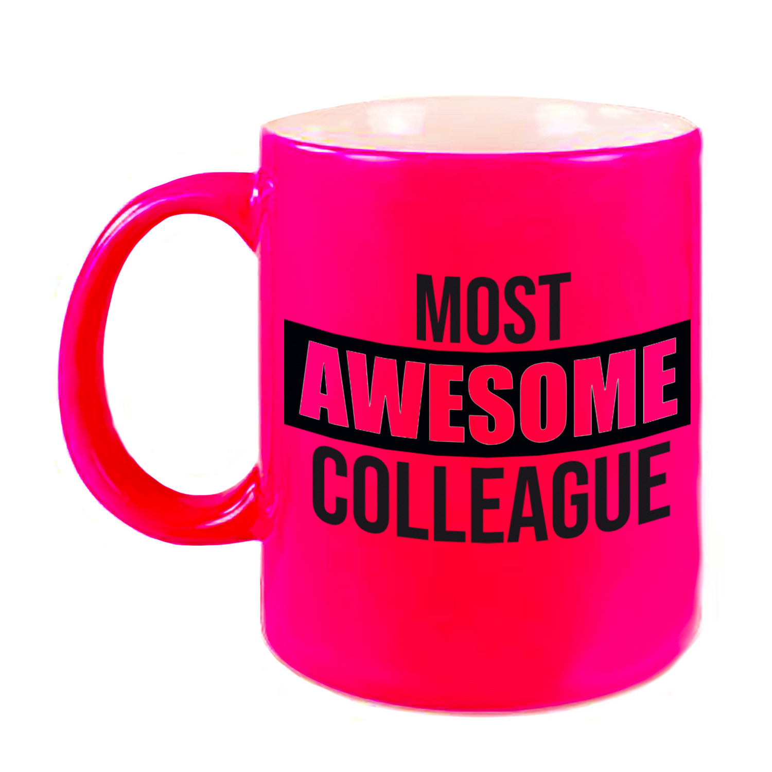 1x stuks collega cadeau mok / beker neon roze most awesome colleague -