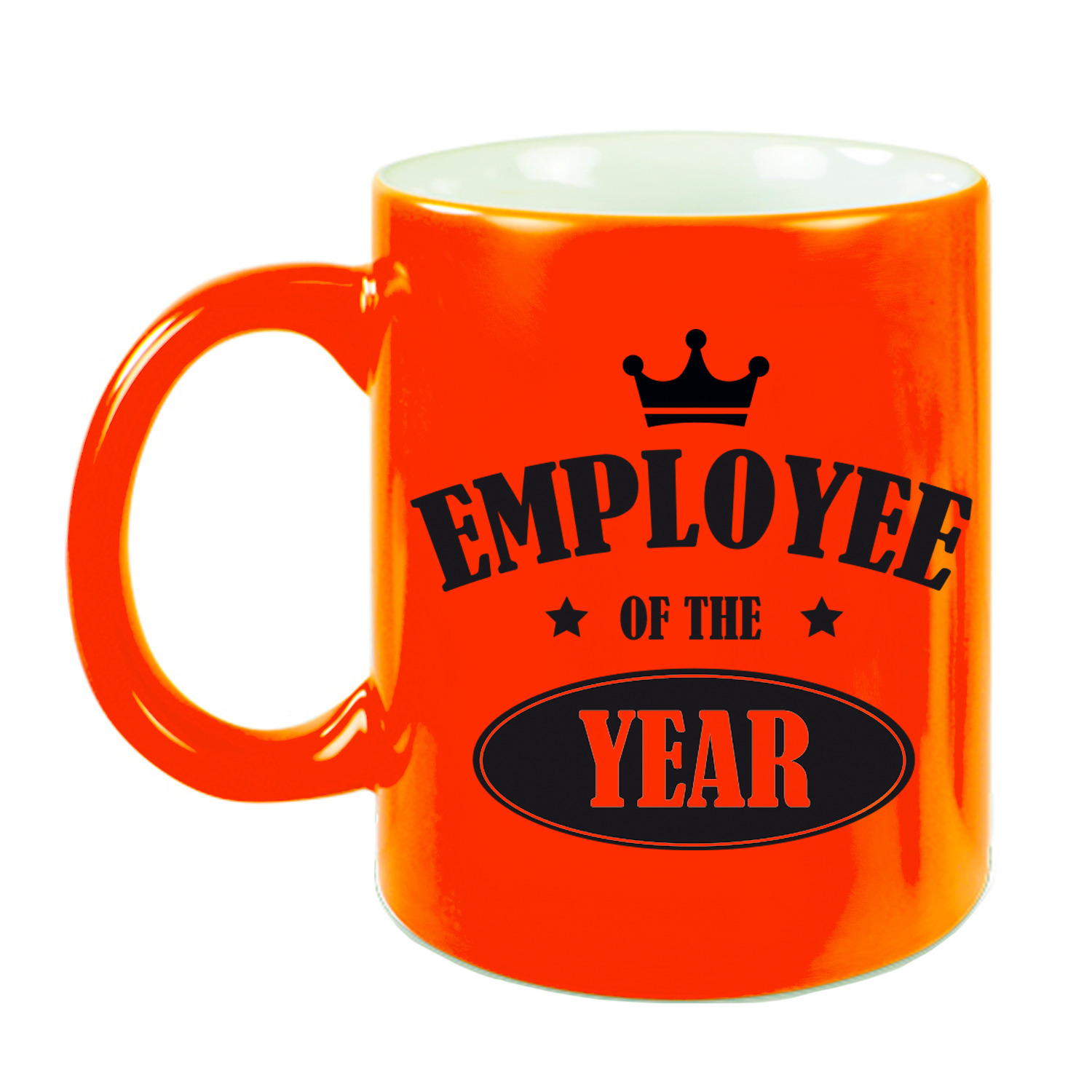 1x stuks collega cadeau mok / beker neon oranje employee of the year -