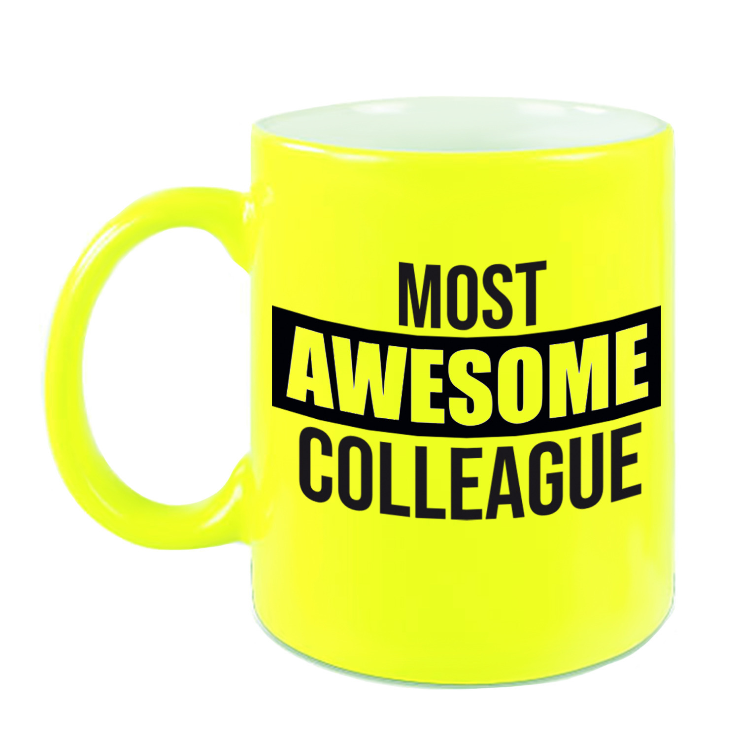 1x stuks collega cadeau mok / beker neon geel most awesome colleague -