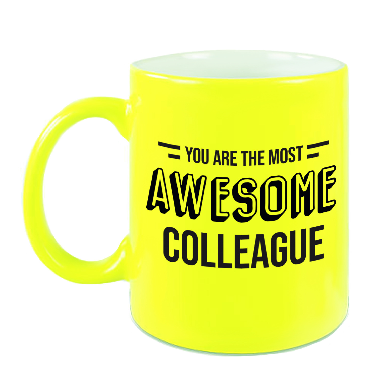 1x stuks collega cadeau mok / beker neon geel the most awesome colleague -