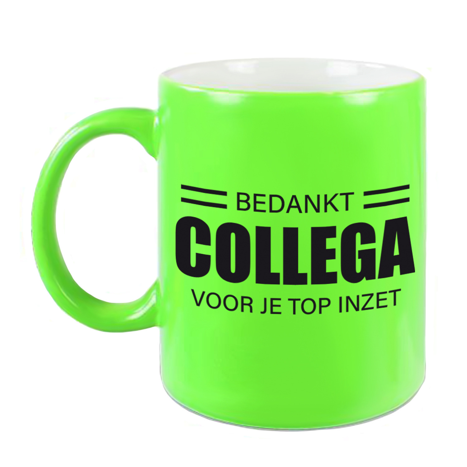 1x stuks collega cadeau mok / beker neon groen bedankt collega voor je top inzet -