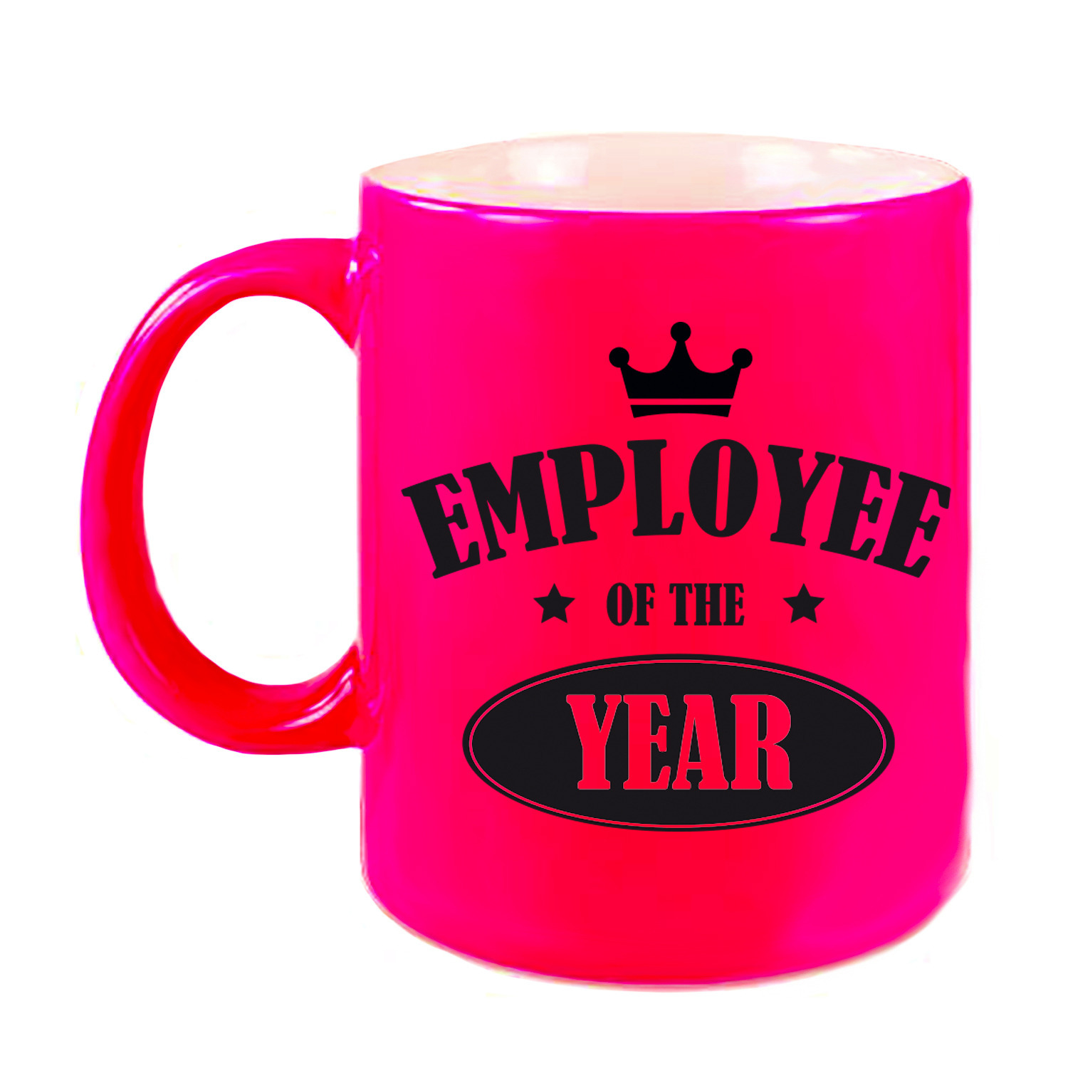 1x stuks collega cadeau mok / beker neon roze employee of the year -