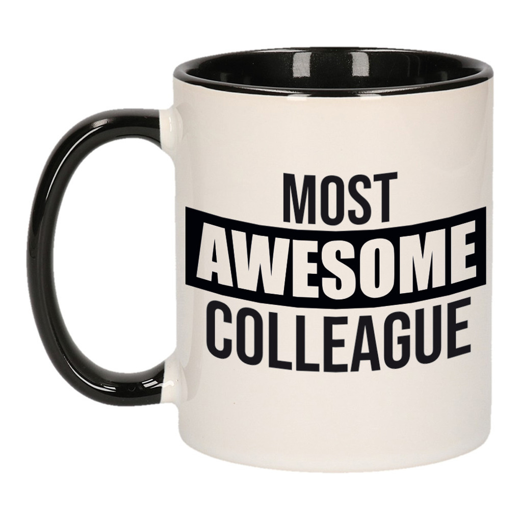 1x stuks collega cadeau mok / beker zwart most awesome colleague -